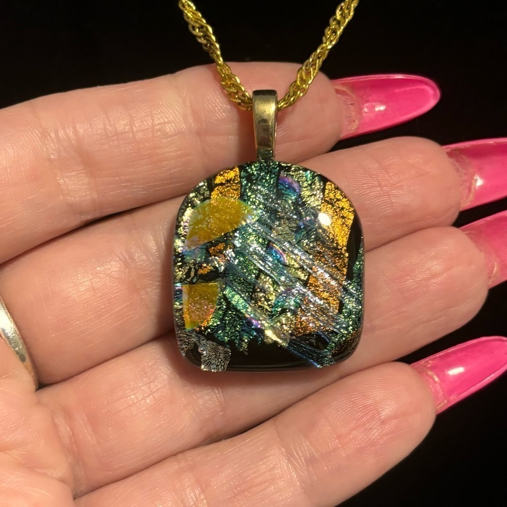 Contemporary Dichroic Art Glass Pendant necklace - Artisan made